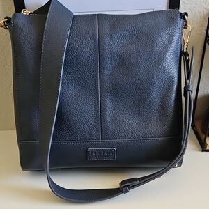 Pom Pom London Slate Blue Leather Westminster Messenger Bag